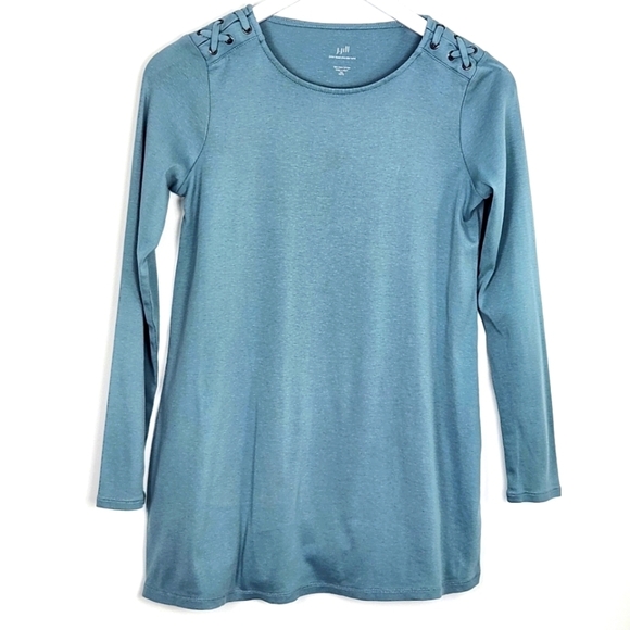 J. Jill 100% Pima Cotton Lace-Up Shoulder Tunic Top Petite Size XS - Picture 1 of 8